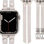 Wearlizer Leather Bands Compatible with Apple Watch Band 38mm 40mm 41mm 42mm 44mm 45mm 49mm(Ultra) Women, Double-Row Design with Rivets Decoration Stylish Strap for iWatch Series 8 SE 7 6 5 4 3 2 1